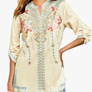 Higustar Women's XL Mexican Embroidered Boho Top.